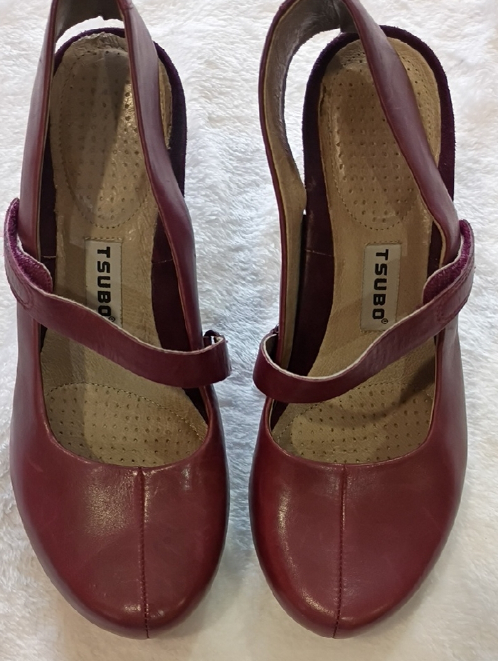 Tsubo Burgundy Leather Mary Jane Slingback Mules